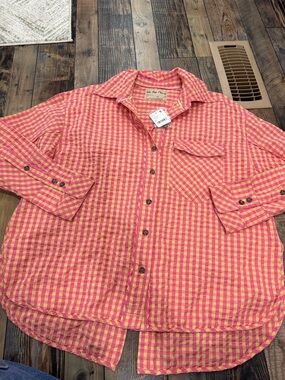 Free People is Pink & Yellow Gingham Button-Up Shirt